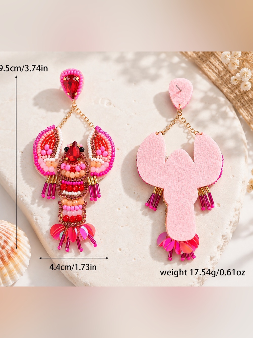 Pink Beaded Lobster Drop Earrings - Picture 1 of 3